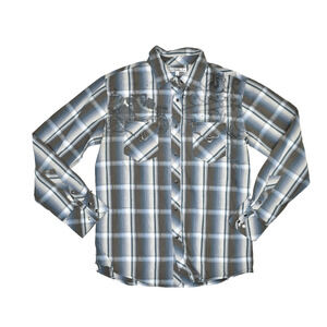 Manchester Esc. Men's Blue Plaid Western Snap Shirt Size L